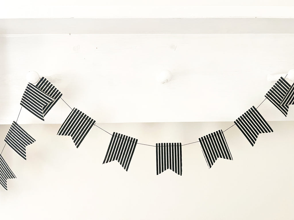 Black White Striped Felt Mini Pennant Garland Banner Bunting